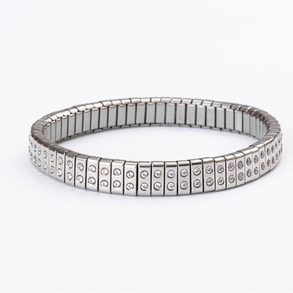 Spiedel 2 row expansion bangle minimalist stainless steel with Diamonique CZs - Picture 9 of 16